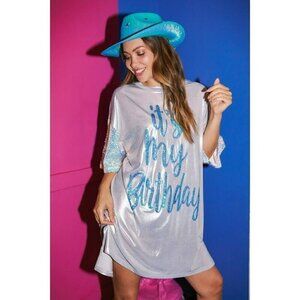 Birthday Queen Foil Sequin Dress in Silver
